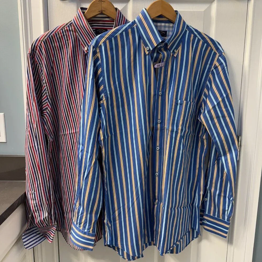 TWO Paul & Shark Yacht Club Vibrant Striped Button Down Dress Shirts Italy 43 41